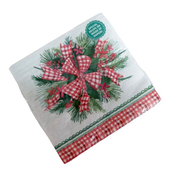 Christmas Dinner Napkins Gingham Ribbons Bows Pioneer Woman 2 Ply 20 Count - Picture 5 of 5